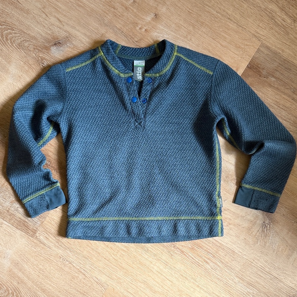 Stio Blue and Gray Henley with Yellow Stitching